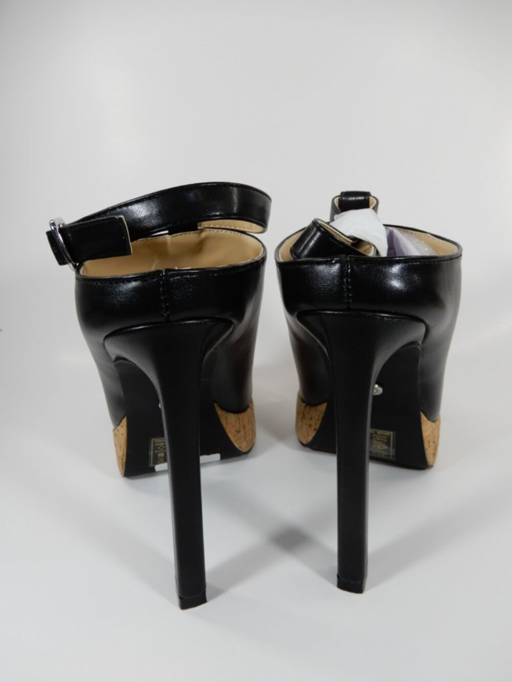 AZALEA WANG Maelie Peep Toe Shoes Cork Platform Stiletto Heel Size 6.5 Black NEW - Picture 8 of 13